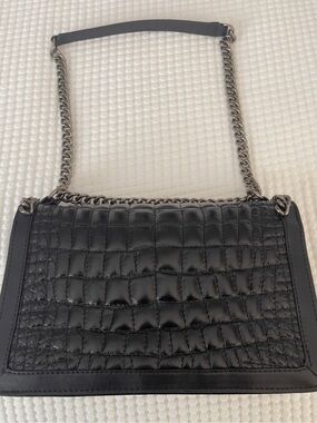 Zara Black Quilted Croc-Embossed Chain Shoulder Bag